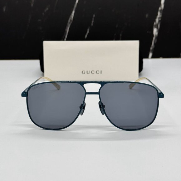 NEW GG0336S 003 GUCCI SUNGLASSES AVIATOR BLUE GREY UNISEX EYEWEAR GUCCI
